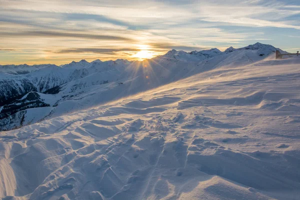 Sunset in ski resort Serfaus Fiss Ladis in Austria