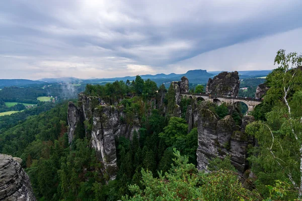 Famous Bridge Basteibruecke Saxon Switzerland Cloudy Day — Stock Photo, Image