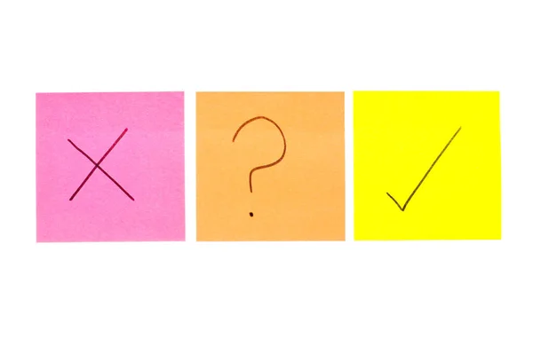 Three Post Its White Background Different Symbols — Stock Photo, Image