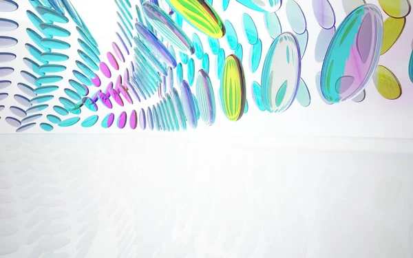 Abstracte dynamisch interieur met glazen objecten — Stockfoto