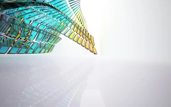 Abstract architectural interior with glass sculpture — Stock Photo, Image