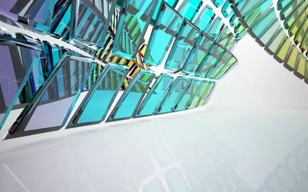 Абстрактный архитектурный интерьер со стеклянной скульптурой — стоковое фото