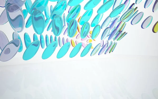 Abstracte interieur met gekleurde glazen objecten — Stockfoto