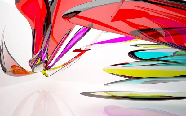 Abstraktes Interieur mit farbigen Glasskulpturen — Stockfoto