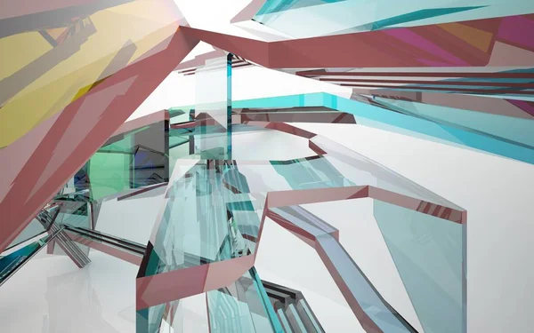 Abstracte interieur met gekleurde glazen sculptuur — Stockfoto