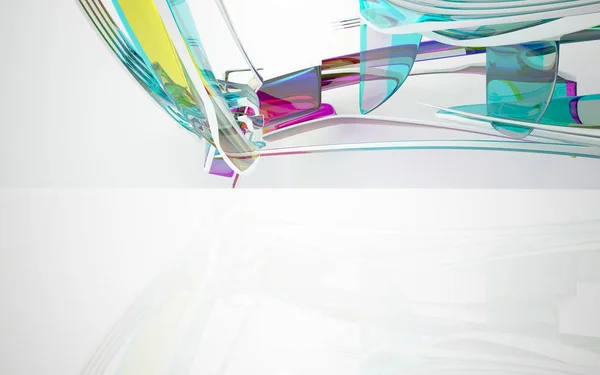 Abstraktes Interieur mit farbigen Glasskulpturen — Stockfoto
