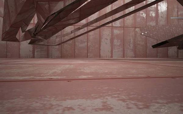 Interior da sala de folhas de metal enferrujado e concreto — Fotografia de Stock