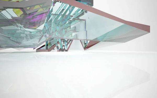 Abstraktní interiér s barevné skleněné plastiky — Stock fotografie