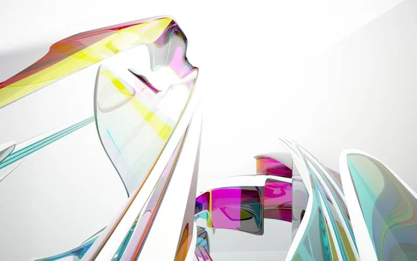 Abstracte interieur met gekleurde glazen sculptuur — Stockfoto