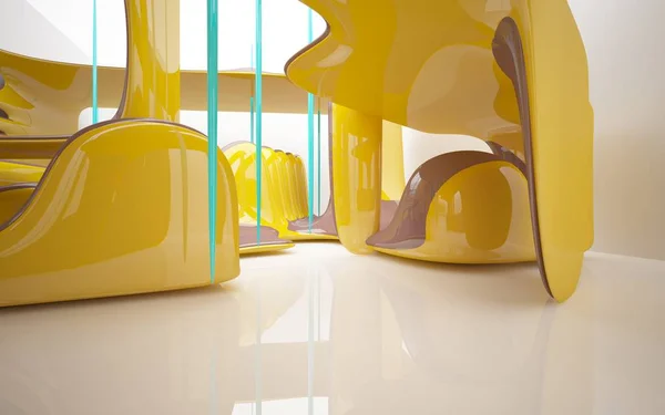 Dynamiska interiör med gula objekt — Stockfoto
