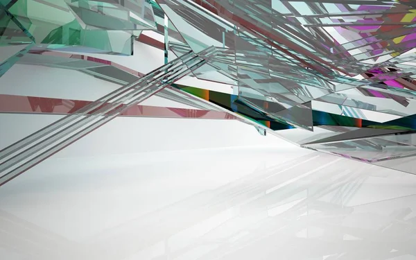 抽象的内部与彩色的玻璃雕塑 — 图库照片