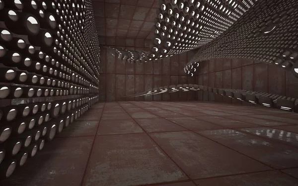 Interior da sala de folhas de metal enferrujado e concreto — Fotografia de Stock