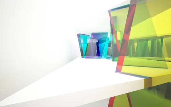 Абстрактный динамический интерьер с цветными объектами — стоковое фото
