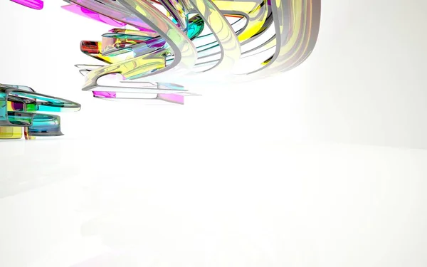 Weißes Interieur mit farbigen glatten Objekten — Stockfoto