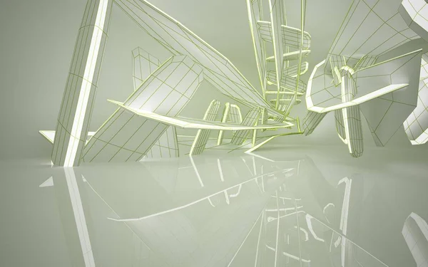 Intérieur architectural avec sculptures vertes — Photo