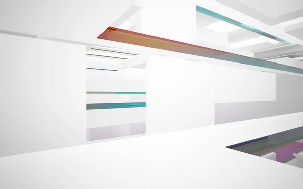 Белый абстрактный интерьер с цветными объектами — стоковое фото