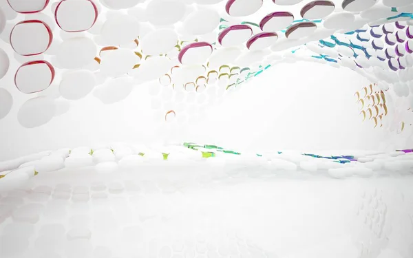 Weißes Interieur mit farbigen glatten Objekten — Stockfoto