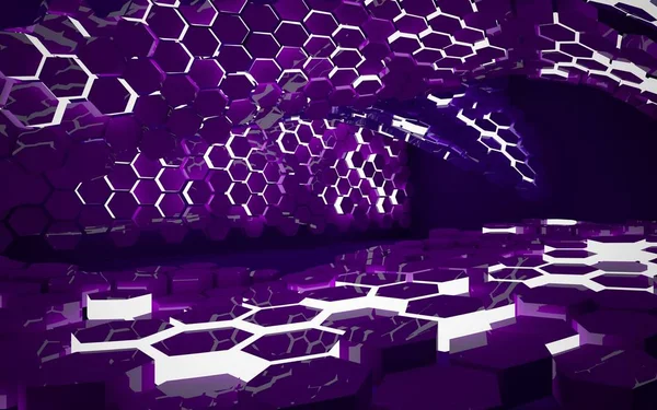 Intérieur avec rayons hexagonaux violets — Photo