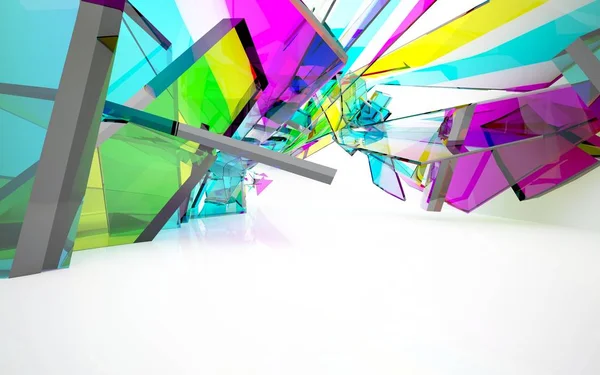 Abstraktní dynamické interiér s barevných objektů — Stock fotografie