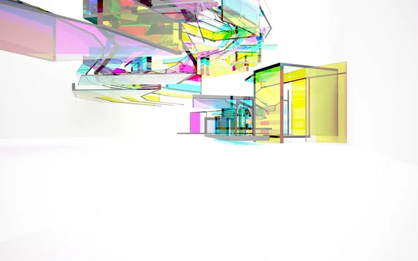 Interior branco com objetos lisos coloridos — Fotografia de Stock