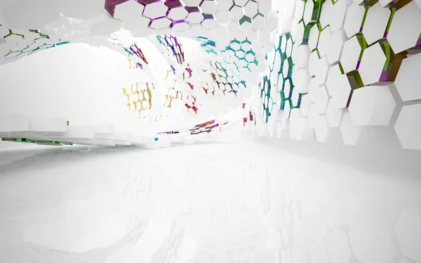 Bílý interiér s barevnými hladkých objektů — Stock fotografie