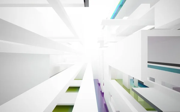 Белый абстрактный интерьер с цветными объектами — стоковое фото