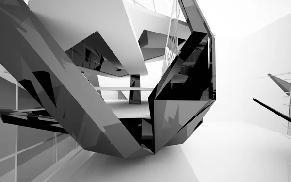 Interior of future with glossy black sculpture — Stock Photo, Image