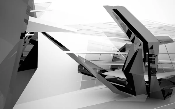 Interior del futuro con escultura negra brillante — Foto de Stock