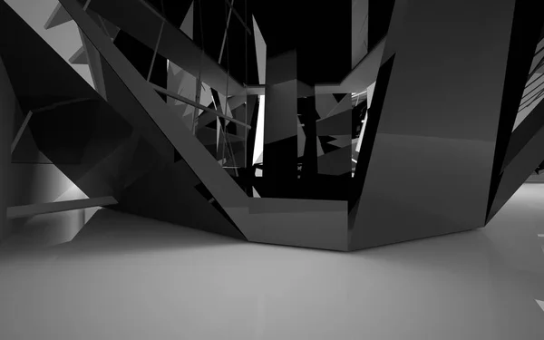 Interior do futuro com escultura preta brilhante — Fotografia de Stock