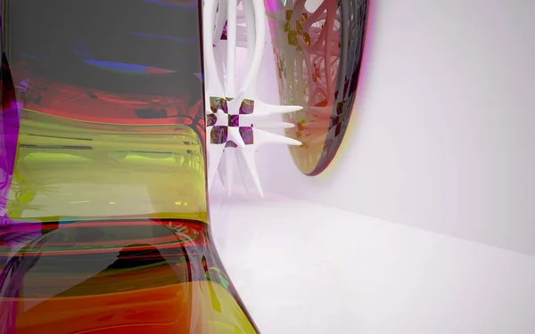 Абстрактный архитектурный интерьер с цветными линиями — стоковое фото