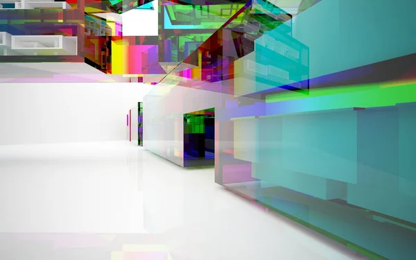 Abstract dynamic interior with gradient colored objects — Stock Photo, Image