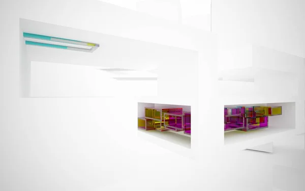 Abstract dynamic interior with gradient colored objects — Stock Photo, Image