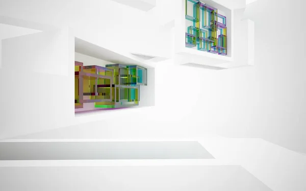 Абстрактный динамический интерьер с объектами градиентного цвета — стоковое фото
