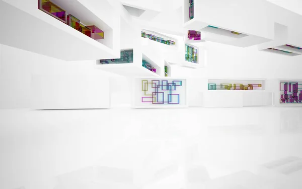 Abstraktní dynamické interiér s přechodem barevných objektů — Stock fotografie