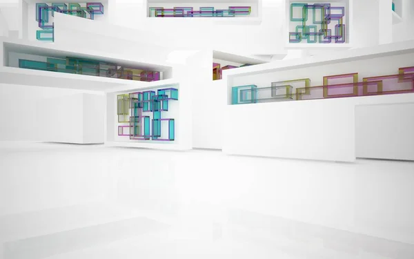 Abstraktes dynamisches Interieur mit farbigen Objekten im Farbverlauf — Stockfoto