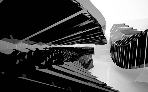 Interieur van toekomstige met glanzende zwarte beeldhouwkunst — Stockfoto