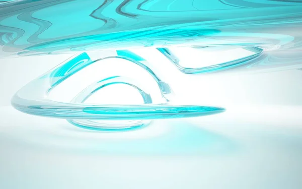 Intérieur avec des objets ondulés en verre bleu — Photo