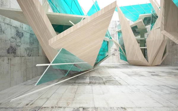 Wnętrze z drewna, szkła i betonu — Zdjęcie stockowe
