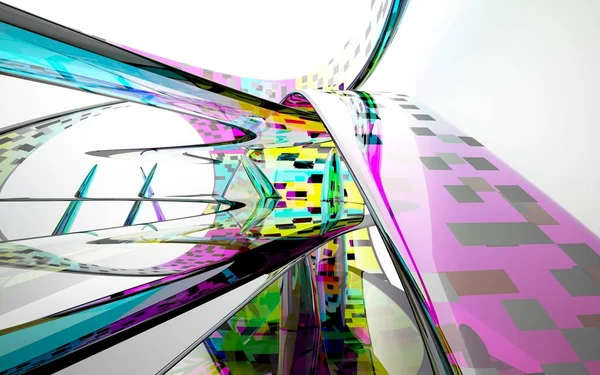 Astratto interno architettonico con scultura colorata — Foto Stock