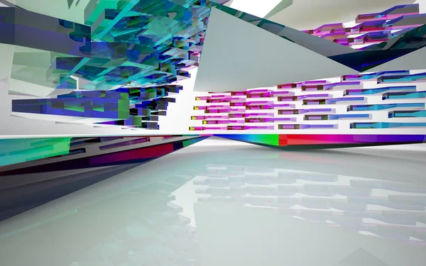 抽象的建筑内部，与玻璃雕塑 — 图库照片