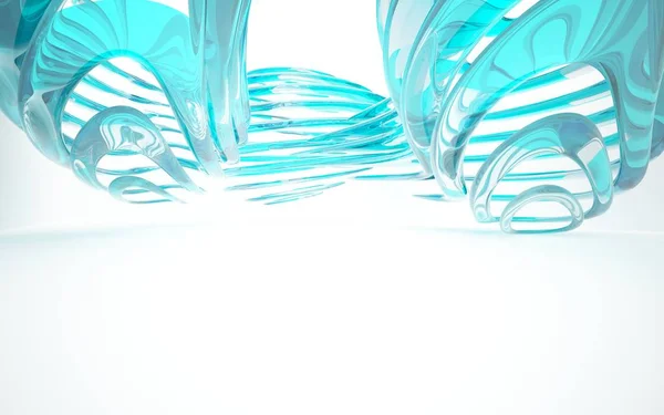 Innenraum mit Wellenobjekten aus blauem Glas — Stockfoto