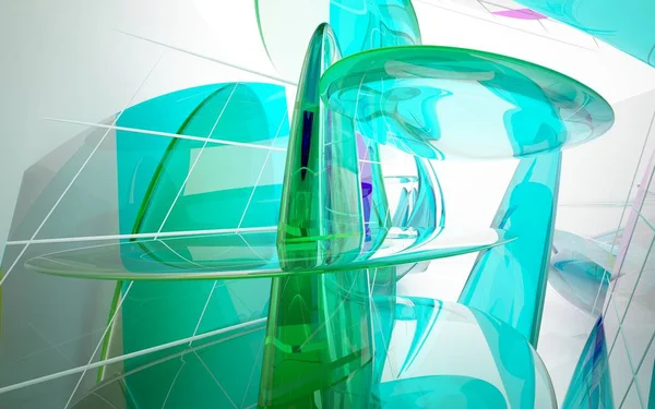 Intérieur avec sculpture en verre coloré — Photo