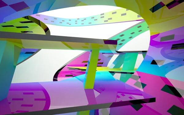 Abstraktes dynamisches Interieur mit farbigen Objekten — Stockfoto