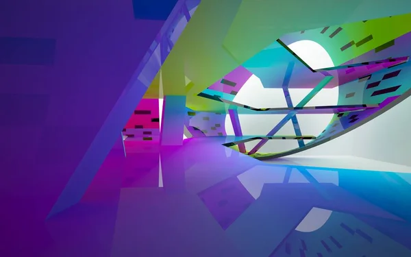 Abstrakta dynamiska interiör med färgade objekt — Stockfoto