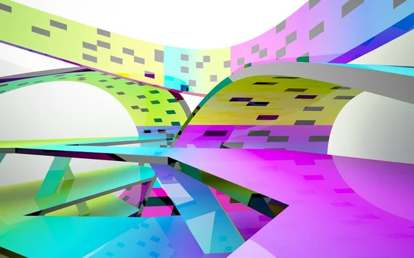 Abstraktní dynamické interiér s barevných objektů — Stock fotografie