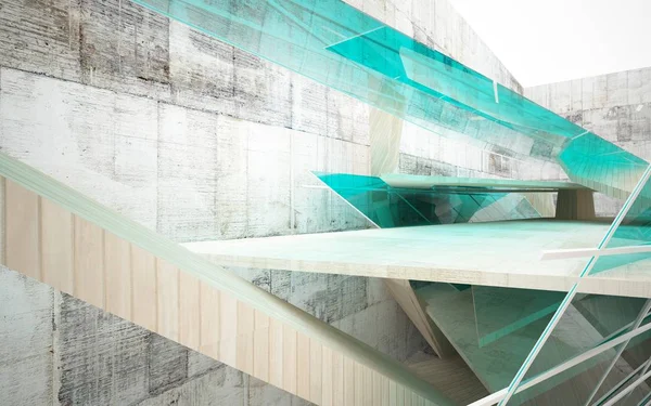 Wnętrze z drewna, szkła i betonu — Zdjęcie stockowe