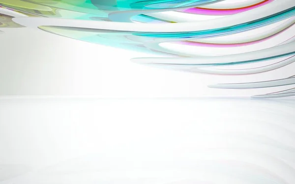 Interior blanco con objetos lisos de colores — Foto de Stock