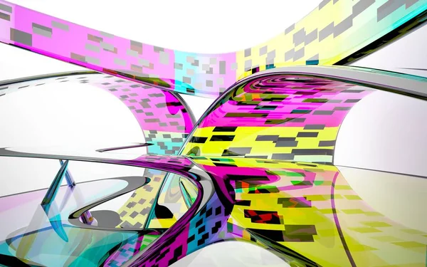 Абстрактный архитектурный интерьер с цветной скульптурой — стоковое фото