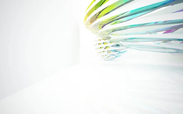 Interior blanco con objetos lisos de colores — Foto de Stock