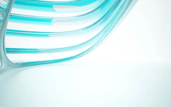 Interior branco com objetos lisos azuis — Fotografia de Stock